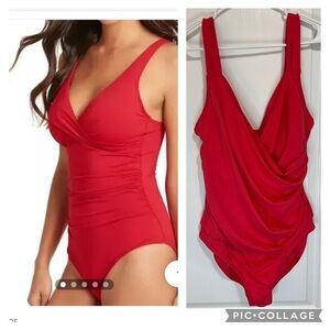 Jantzen Vibrant Red ruched One Piece Swimsuit size 12